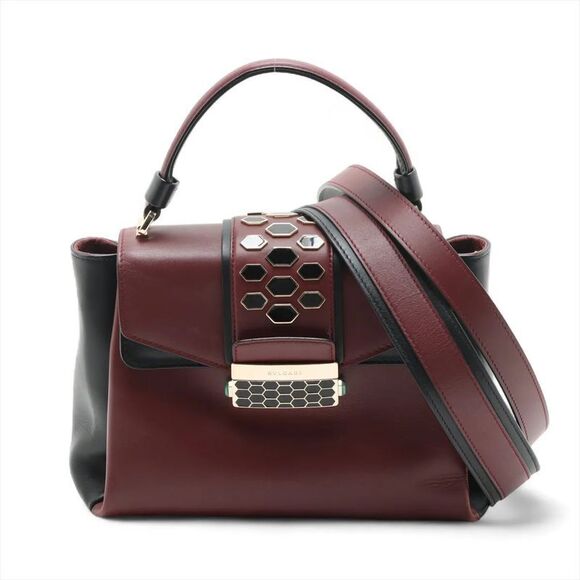 Bulgari Serpenti Viper Leather 2WAY Handbag Crossbody Shoulder Bordeaux Women's
